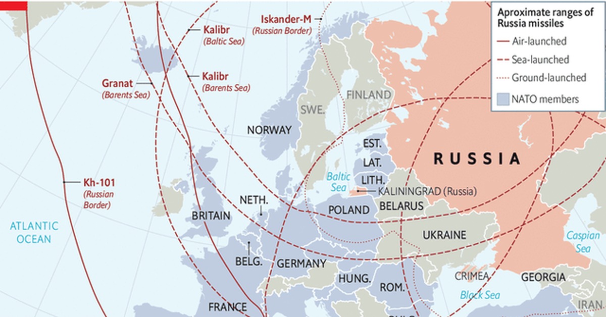 Карта дальности ракет