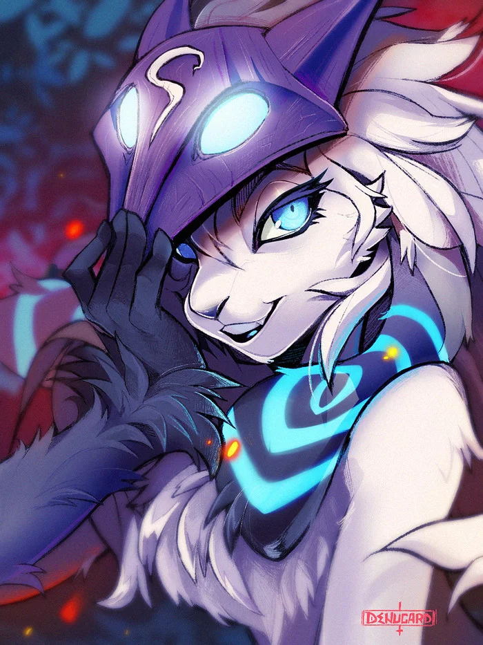 With mask - Kindred, Furry, Art, Mask, Portrait, Silverdeni, League of legends