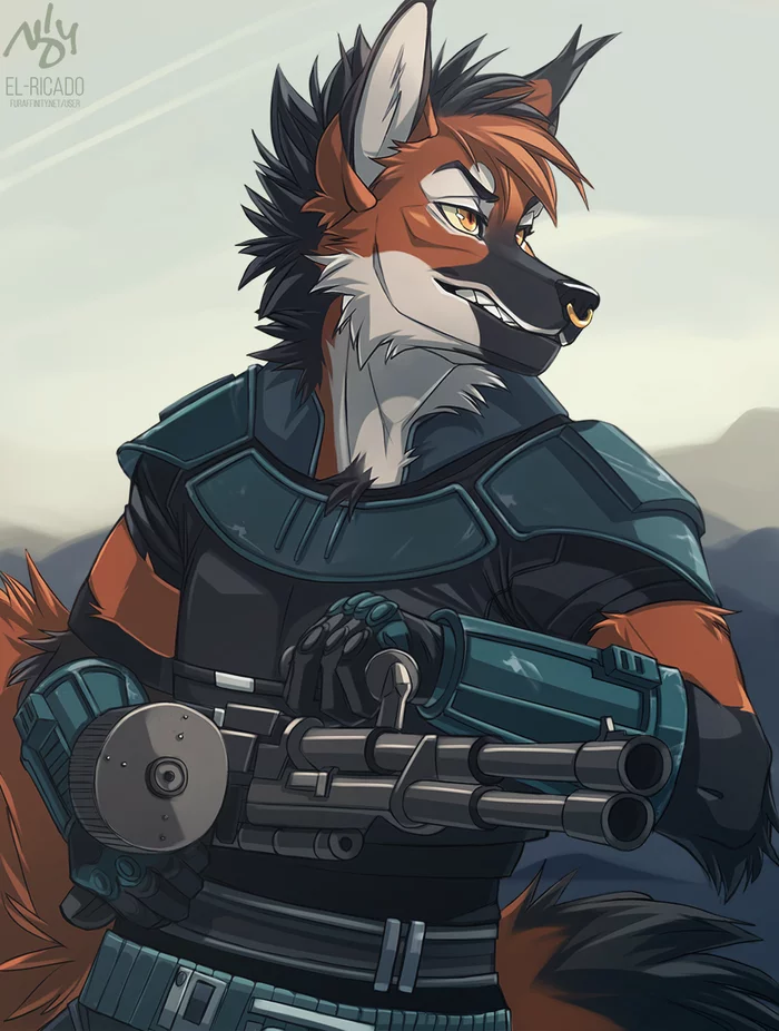 Jax - Furry, Art, Aceo, Weapon, Cyborgs, El-Ricado, Furry canine