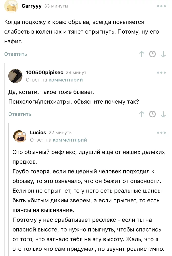 Знаете это чувство: стоишь на краю обрыва, так и тянет прыгнуть вниз - Комментарии, Рефлексы, Скриншот, Комментарии на Пикабу