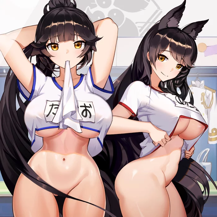 Azure lane : Locker room - NSFW, Anime, Anime art, Azur lane, Takao, Atago, Animal ears, Underboob, Games