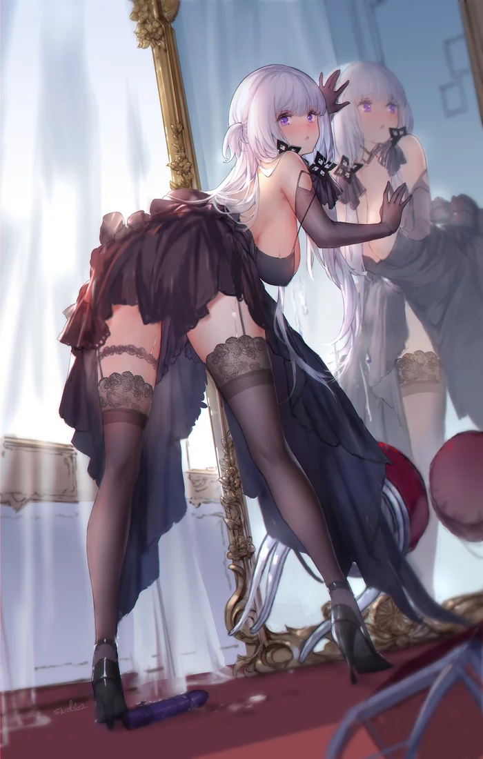 Illustrious - NSFW, Art, Anime art, Azur lane, Illustrious (Azur Lane), Girls, Erotic, Hand-drawn erotica, Underwear, Stockings, Booty, Boobs, Bent over, Doggy style, Dildo, Swd3e2, Longpost