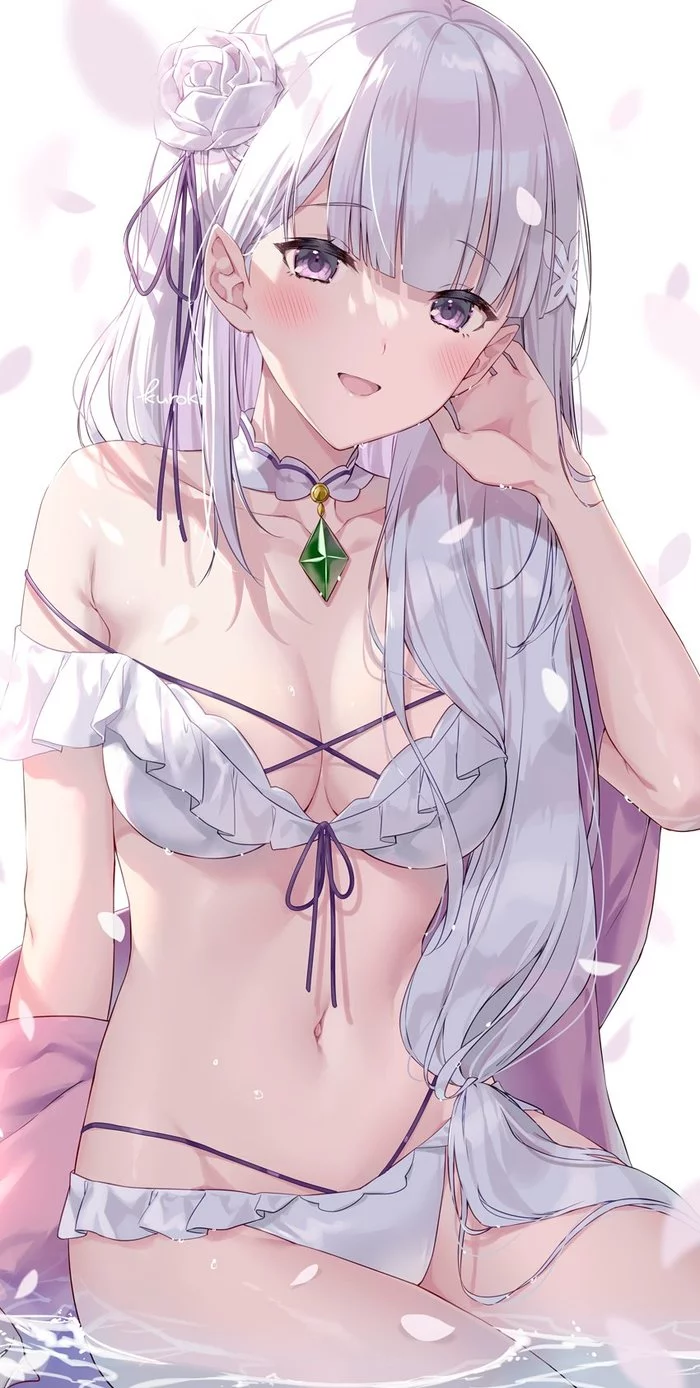 Эмилия - NSFW, Аниме, Anime Art, Арт, Рисованная эротика, Девушки, Купальник, Re:Zero Kara, Emilia