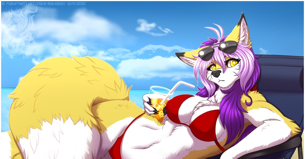 Life's a beach, Фурри, Антро, Арт, Furry edge, Furry Fox, Rukaisho.