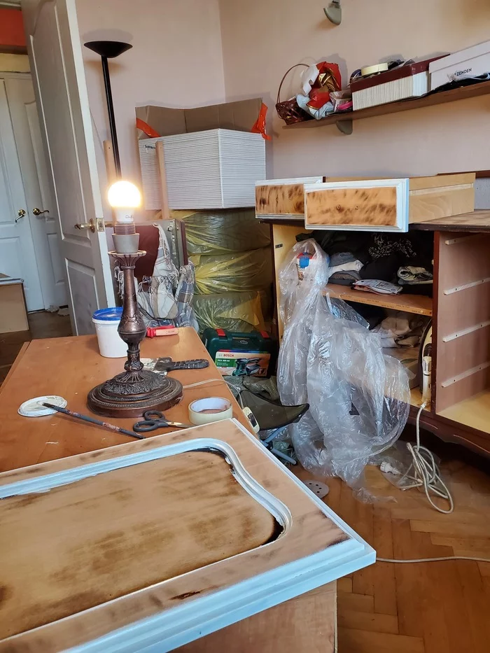 Restyling of a cabinet brought from the trash heap by women's hands - My, Rework, Furniture, With your own hands, Needlework with process, Interior, Decor, Longpost