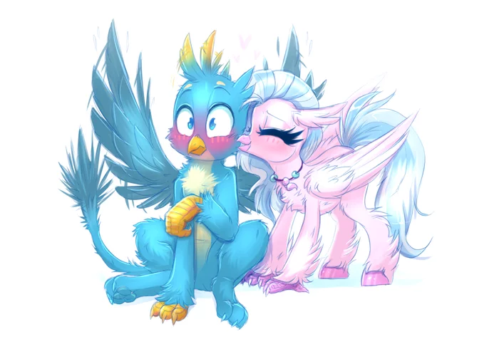 Внезапный дружеский поцелуйчик :3 - My Little Pony, Gallus, Silverstream, Шиппинг