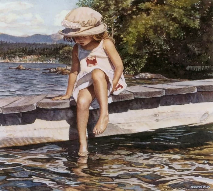Summer on the lake - Painting, Artist, Painting, Art, Summer, Lake, The sun, Children, , Steve Hanks