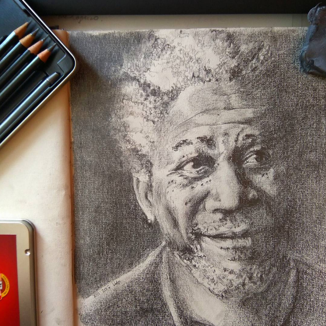 Morgan Gospodovich Freeman - My, Art, Drawing, Pencil, Morgan Freeman, Sharklu