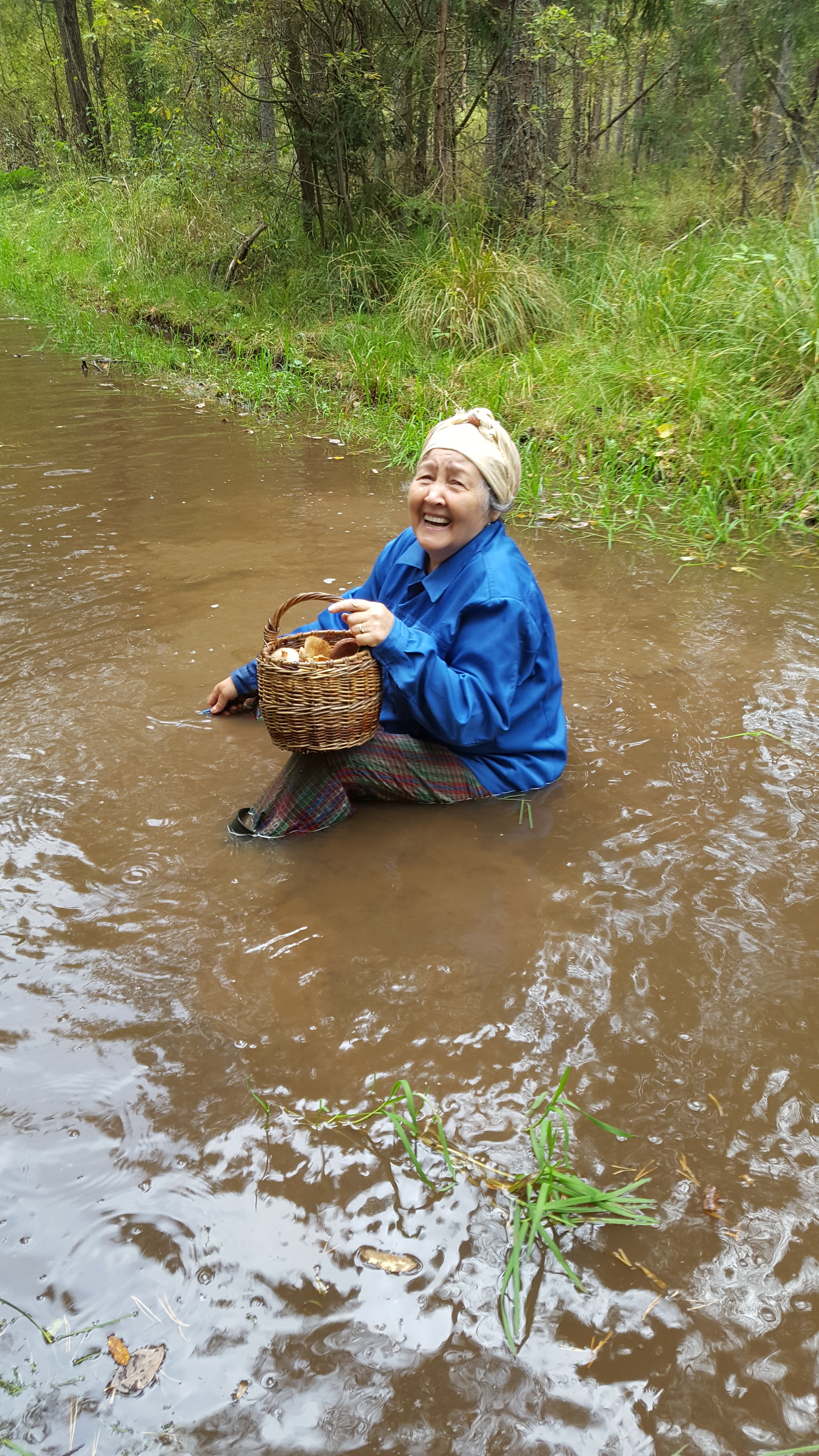 Infectious optimism post! - My, Grandmother, Optimism, Humor, Forest, Puddle, Mushrooms, Longpost