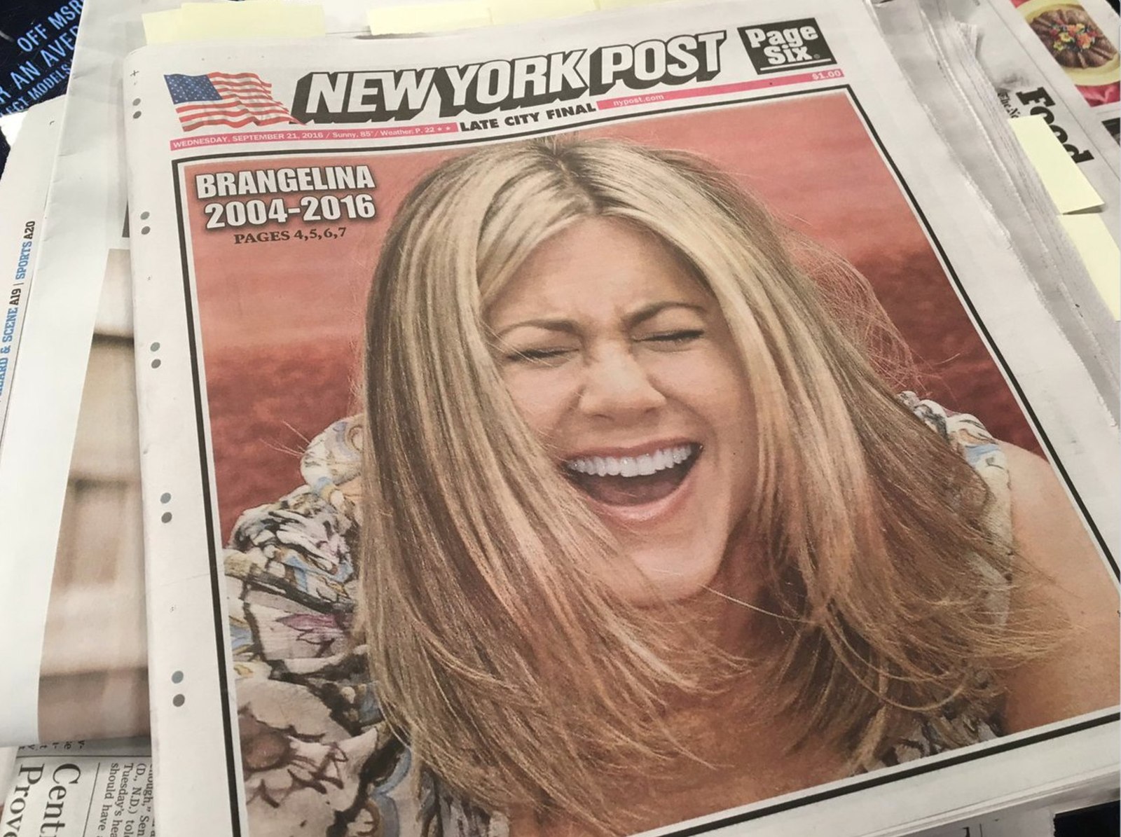 Today's New York Post cover! - Newspapers, , Brad Pitt, Angelina Jolie, Divorce