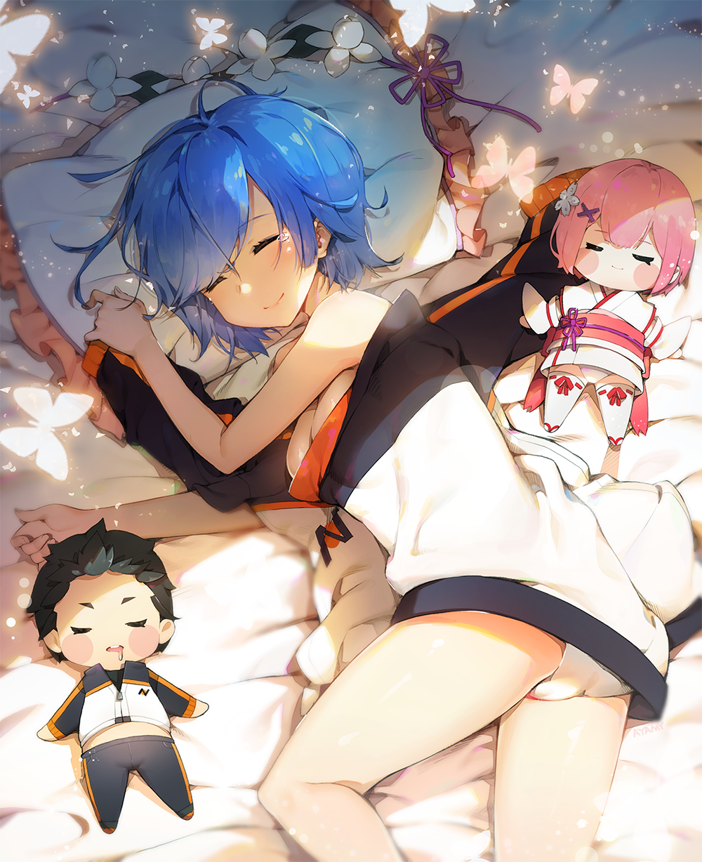 Баю, баюшки, баю не ложися на краю - NSFW, Аниме, Anime Art, Re:Zero Kara, Rem, Ram, Natsuki Subaru, Rem (Re:Zero Kara), Ram (Re:Zero Kara)