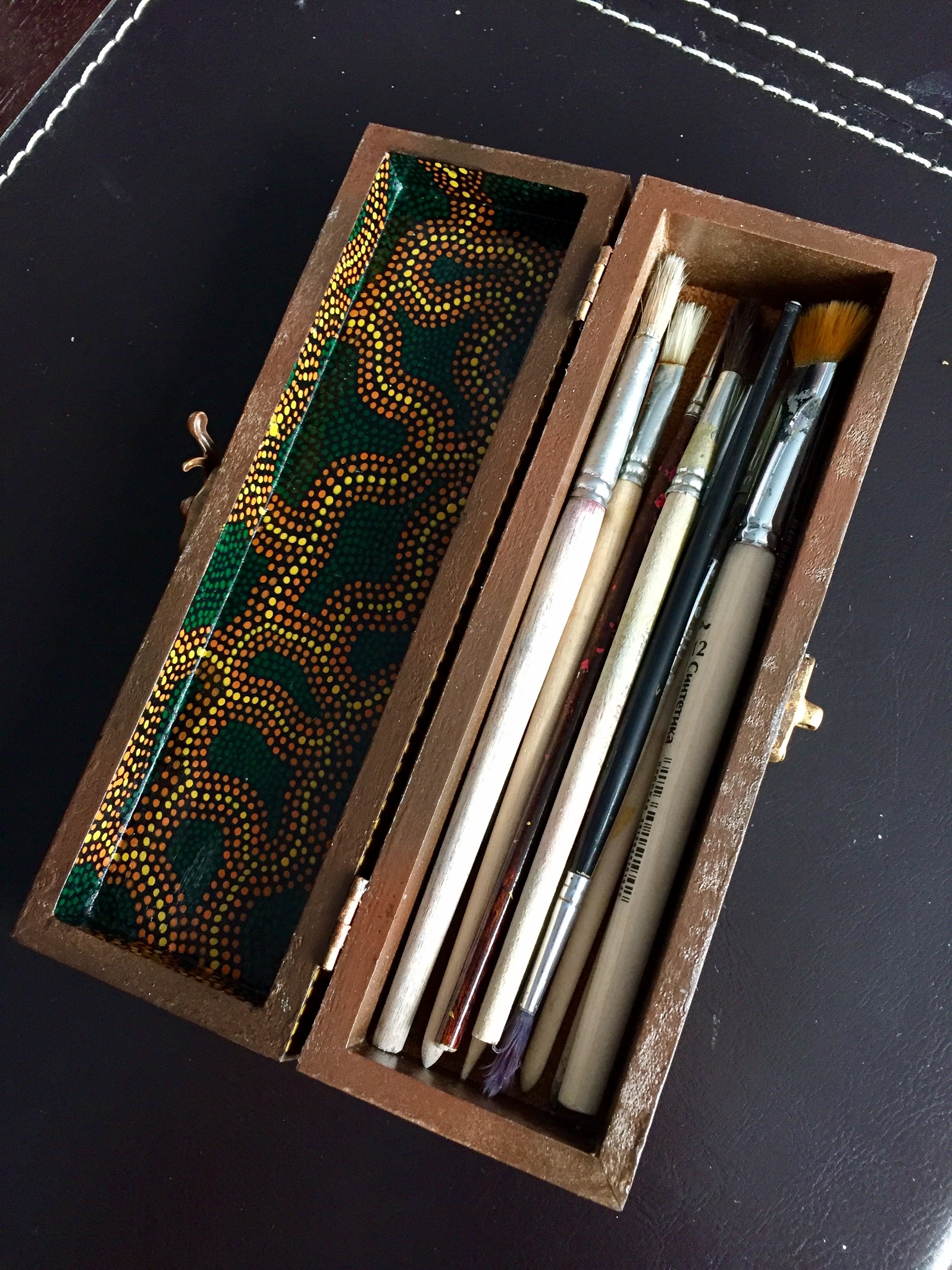 Box for brushes. - My, Acrylic, Lizard, Aborigines, Casket, Longpost