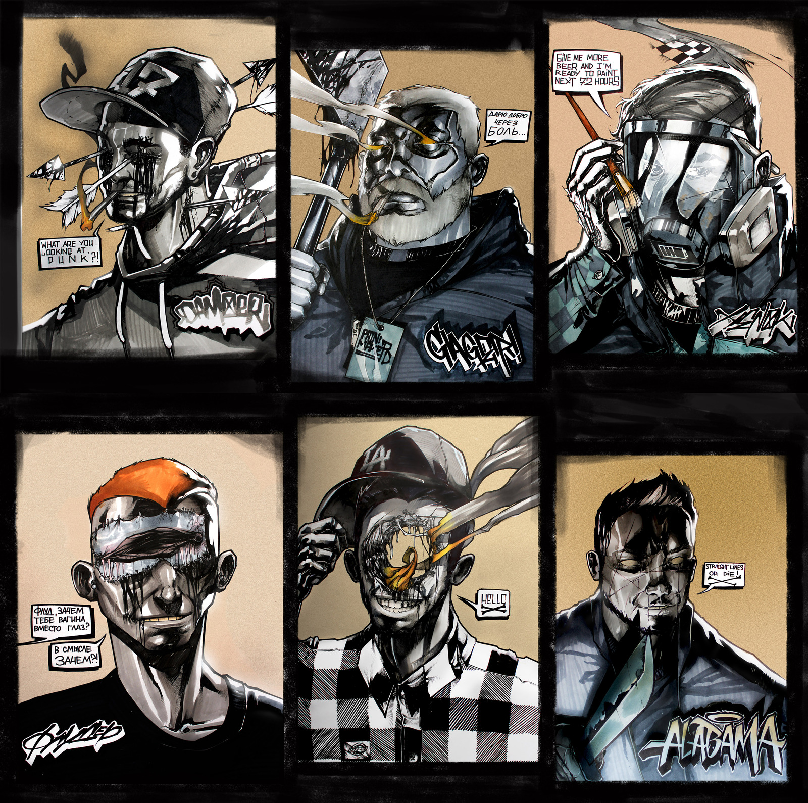 Portraits of guys from my graffiti team - My, Art, Drawing, Illustrations, Portrait, Hardcore