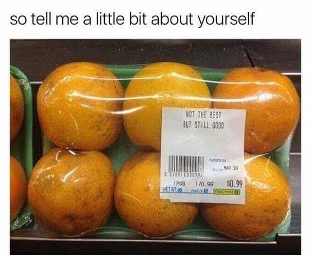 Tell me a little about yourself - Tangerines, Price tag, Picture with text, Translation