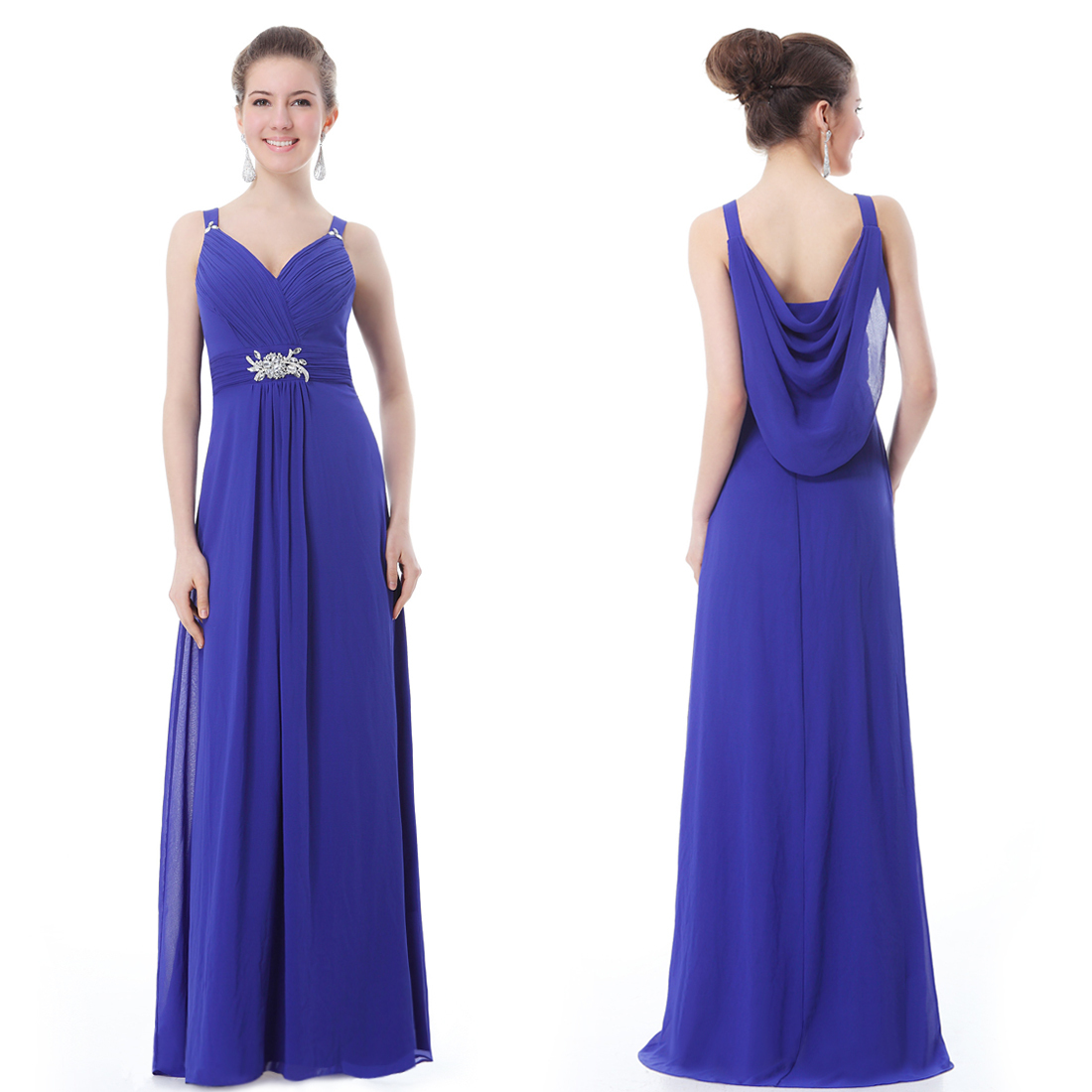 Evening dress - My, Tourniquet on the neck, Beaded harnesses, Evening, Evening Dress, Blue, Necklace