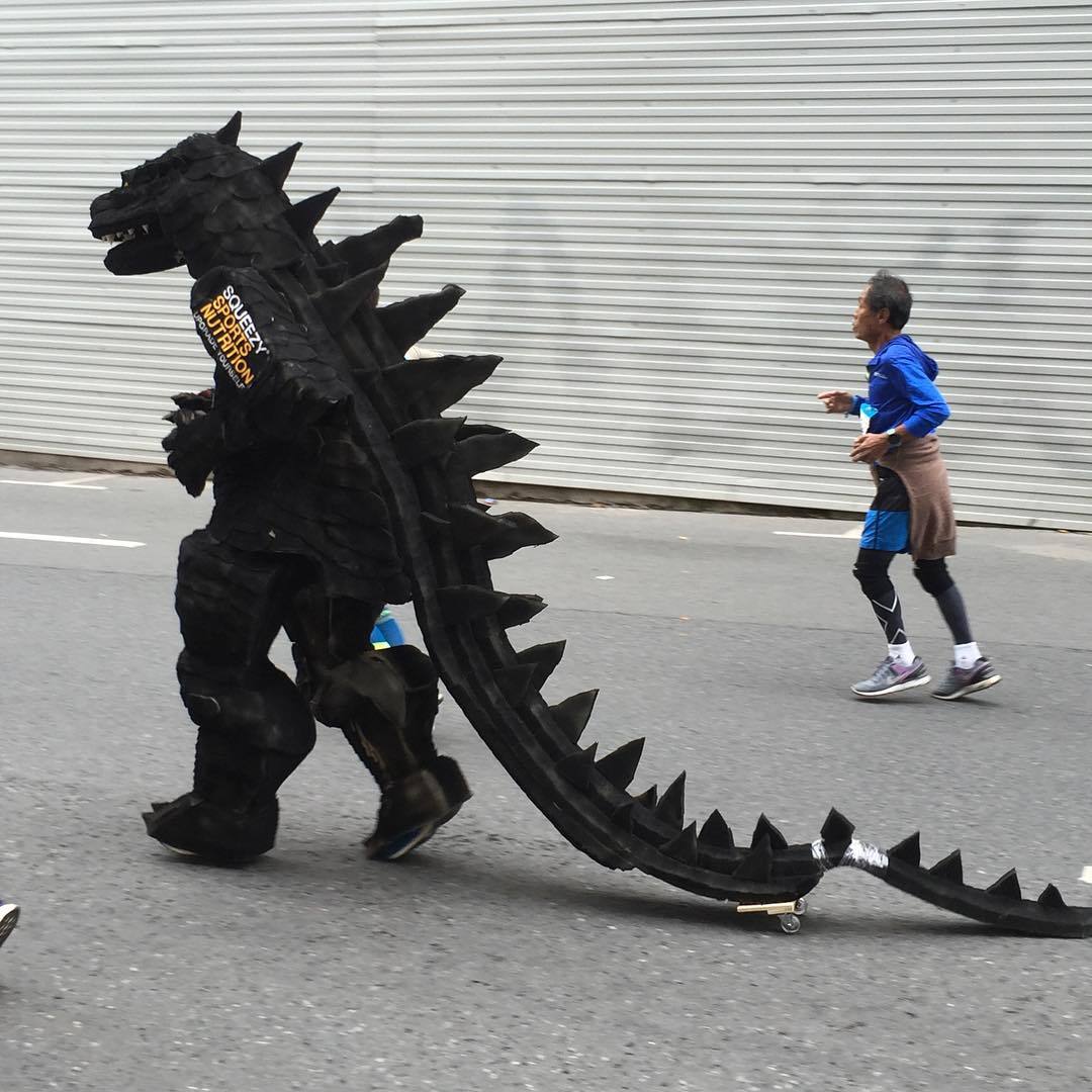 Godzilla at Moscow Marathon 2016 - POV - Moscow Marathon, Godzilla, Triathlon, Longpost