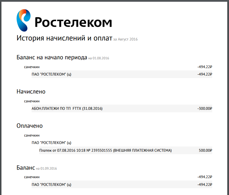 Rostelecom - Rostelecom, Balance, Internet