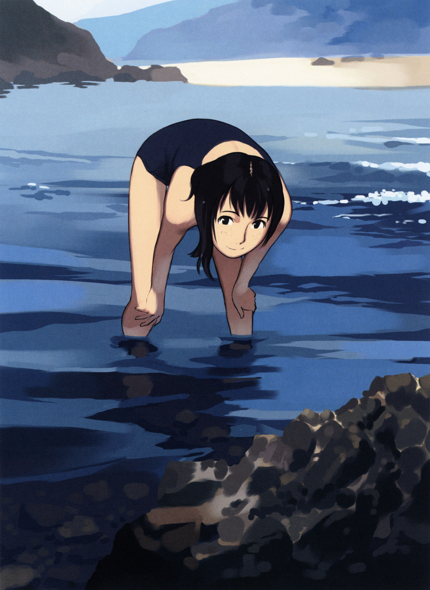 In pursuit of the outgoing summer :) - Anime art, Anime original, Takamichi, Anime, Summer, Sea, Artbook, Longpost