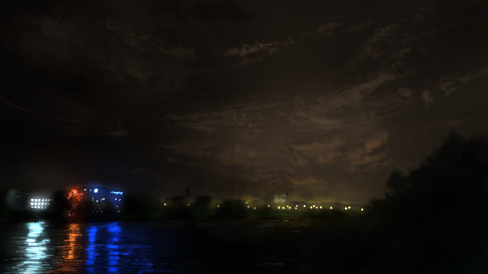 City night lights - My, Icewizard, Town, River, Animation, GIF, Adobe After Effects, Video, Coub, Longpost