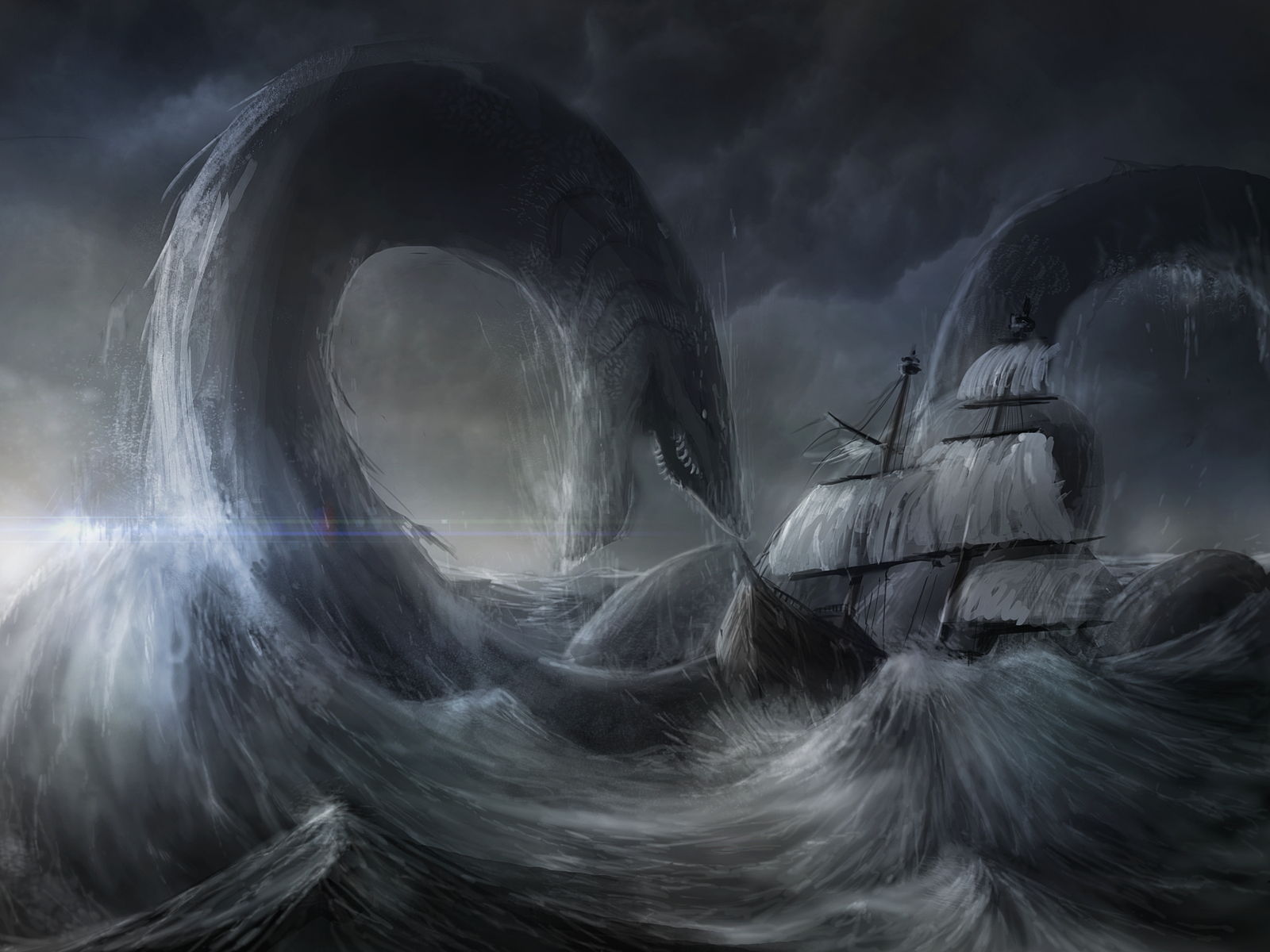 Leviathan - My, My, Drawing, Digital drawing, Leviathan, Sea, Ship