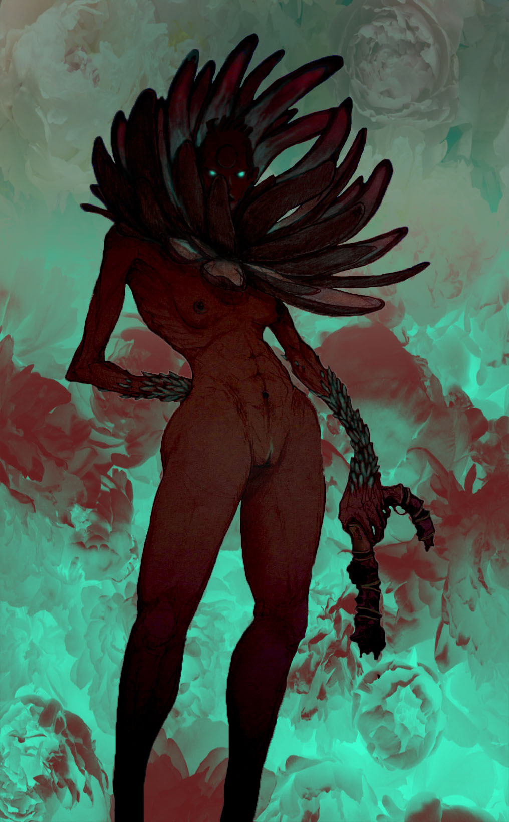 Bestiary #4 Lady Pionia - NSFW, My, Painting, Design, Ripped out the eye, Graphics, Pencil, Photoshop, 