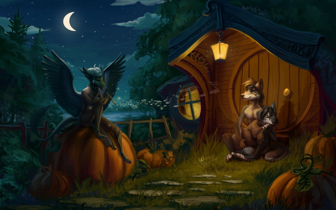 Music in the night - Collab, Heni, Akineza, Pumpkin, Night, Art, Furry, Music