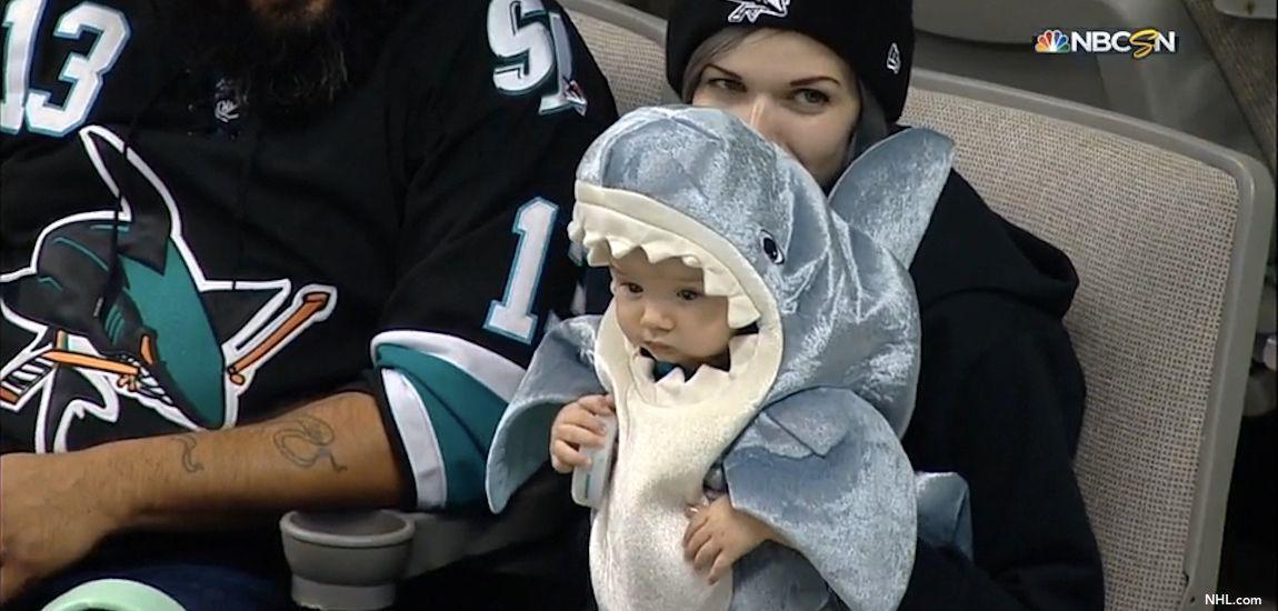 Cute little San Jose Sharks fan costume - Hockey, Nhl, San Jose Sharks, Costume, Children, Shark, Milota, Болельщики