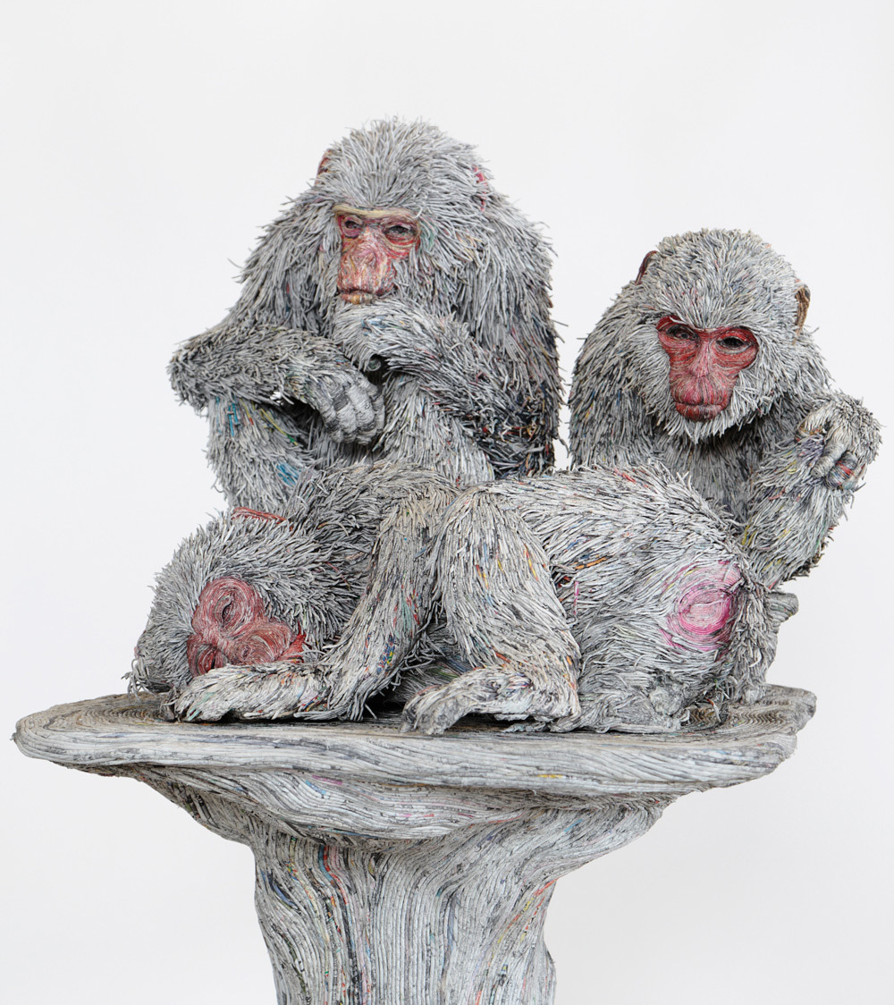 Newspaper sculptures - Newspapers, Glue, Japan, Japanese macaque, Longpost, Video, , Sculptures from the newspaper