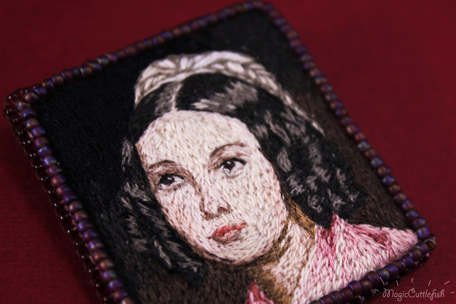 Brooch Portrait of Helene Sedlmayr. - My, Embroidery, , Portrait