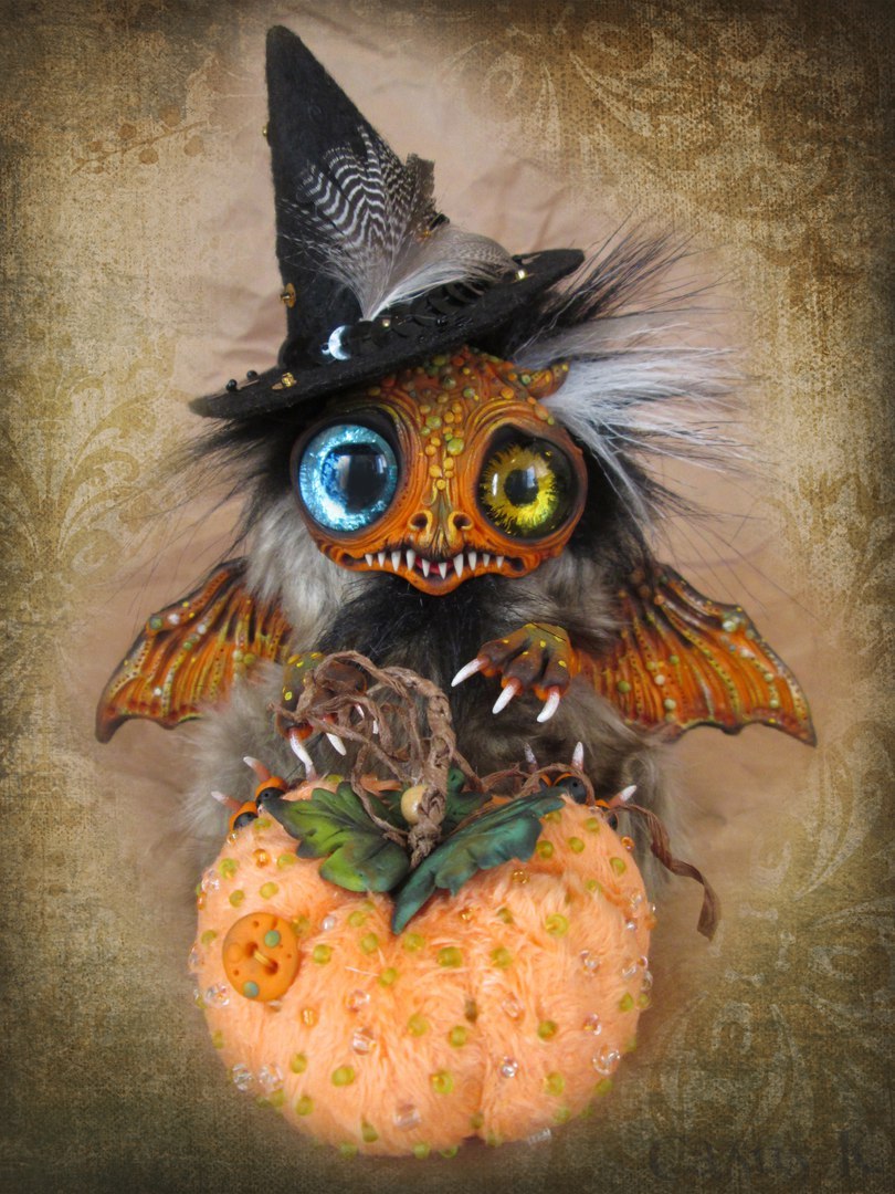 Naughty Pumpkin Dragon! (Halloween collection) - My, Halloween, Author's toy, Longpost