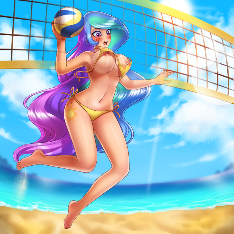 Bring back summer! Princess in your feed! - NSFW, My little pony, Rule 34, MLP Suggestive, Humanization, Princess celestia, Summer, Volleyball, Royal