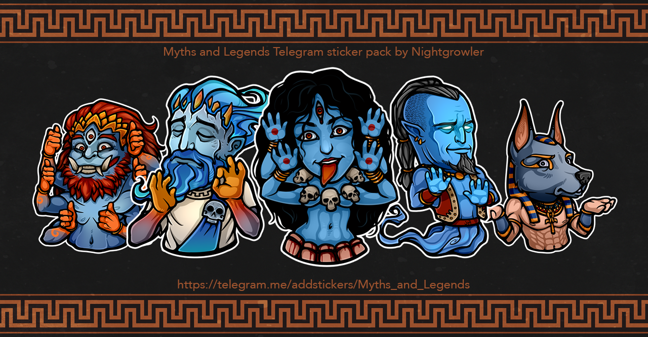 Myths and Legends Telegram sticker pack. - My, Nightgrowler, Telegram, Stickers, , Mythology, God, Longpost