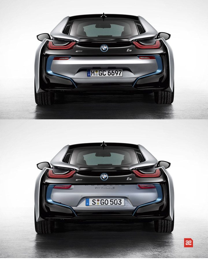 BMW i8 выглядит сзади будто... кхм... извергает из себя Porsche 911. - BMW, BMW i8, Porsche, Photoshop, Показалось, Как это развидеть, Картинки, Юмор