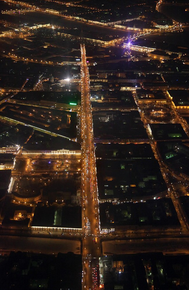 Unique footage of St. Petersburg at night from the cockpit... - Russia, Saint Petersburg, Airplane, View from the plane, Pilot, Tu-134, , Photo, Longpost