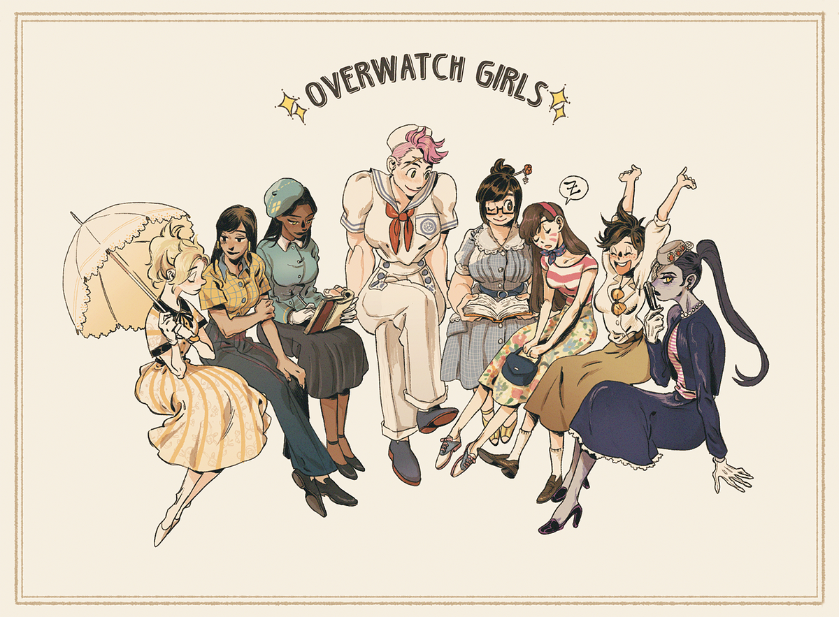 retro style - Overwatch, Girls, Tracer, Widowmaker, Pharah, Mei, Zarya, Symmetra