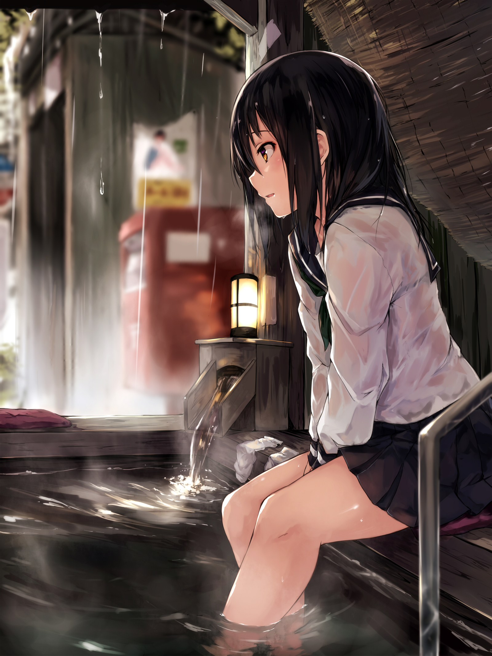 Until the rain stops... - Anime art, Anime, Art, Copyright, Maki