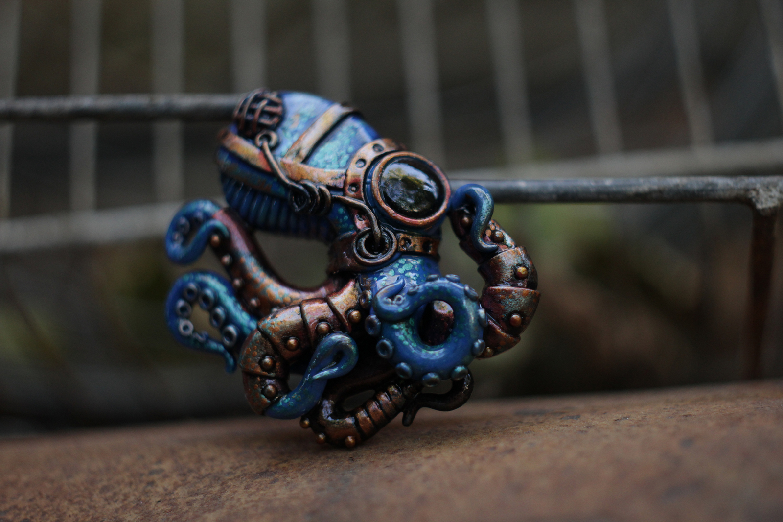 Octopus mechanoid. Pendant. - My, Octopus, Biomechanics, Polymer clay, Pendant, Handmade, Longpost