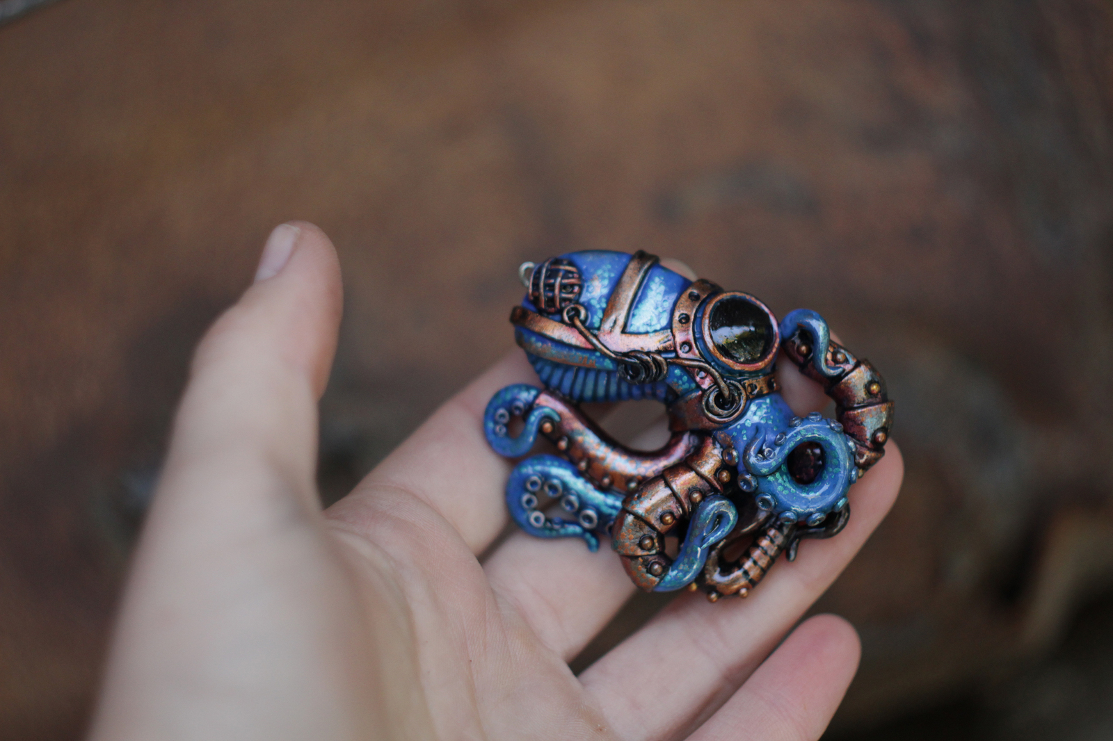 Octopus mechanoid. Pendant. - My, Octopus, Biomechanics, Polymer clay, Pendant, Handmade, Longpost