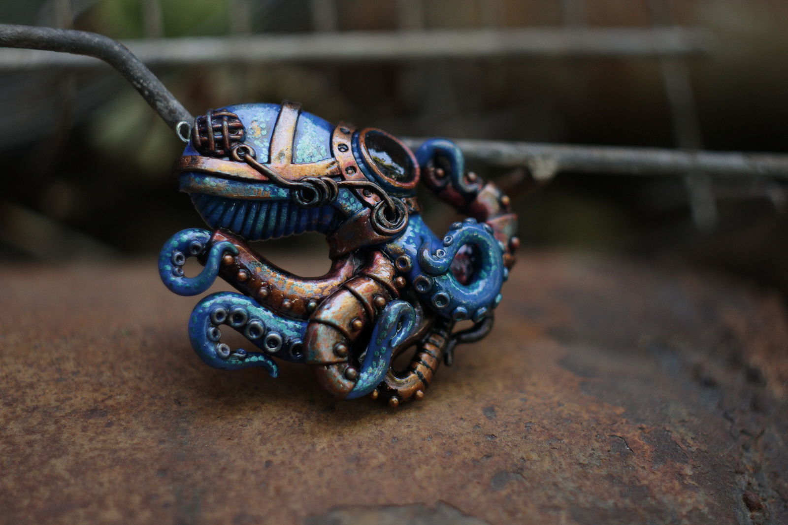 Octopus mechanoid. Pendant. - My, Octopus, Biomechanics, Polymer clay, Pendant, Handmade, Longpost