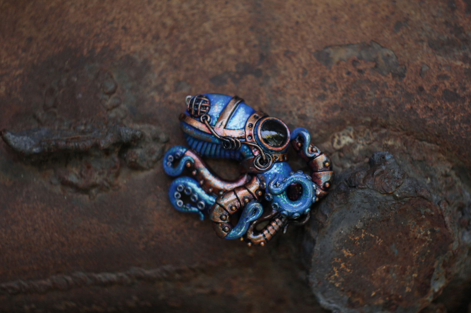 Octopus mechanoid. Pendant. - My, Octopus, Biomechanics, Polymer clay, Pendant, Handmade, Longpost