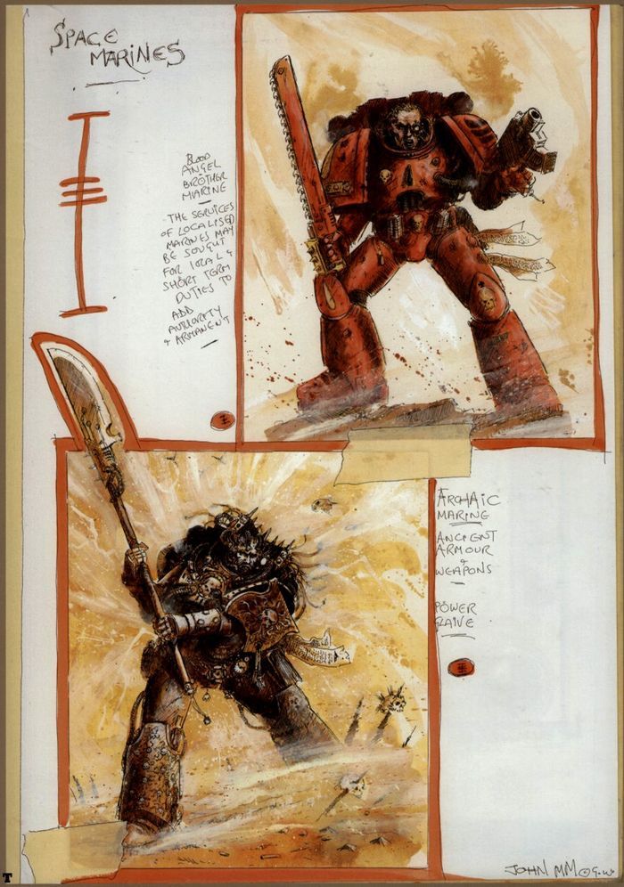 Sketches by John Blanche himself on the Inquisition and the Astartes with the author's comments. - Warhammer 40k, Old warhammer, , Art, Longpost, John Blanche