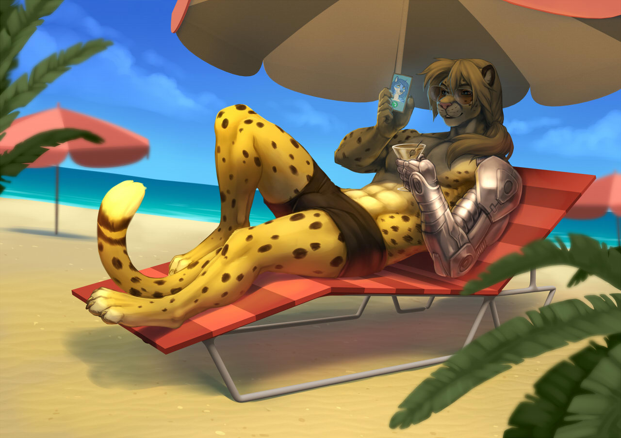 Time to unwind - NSFW, Furry, Art, Wolfy-Nail, Furotica male, Beach, mechanical arm