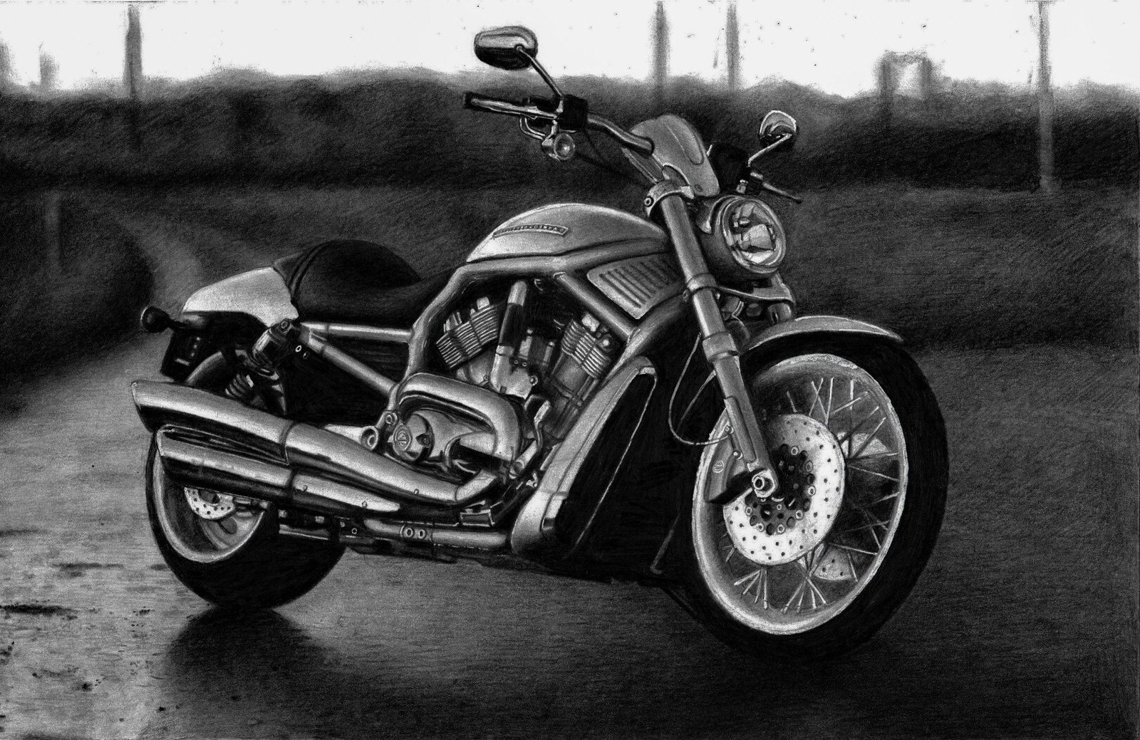 Drawing Harley Davidson (22 hours of work) - My, Drawing, Pencil drawing, Bike, Creation