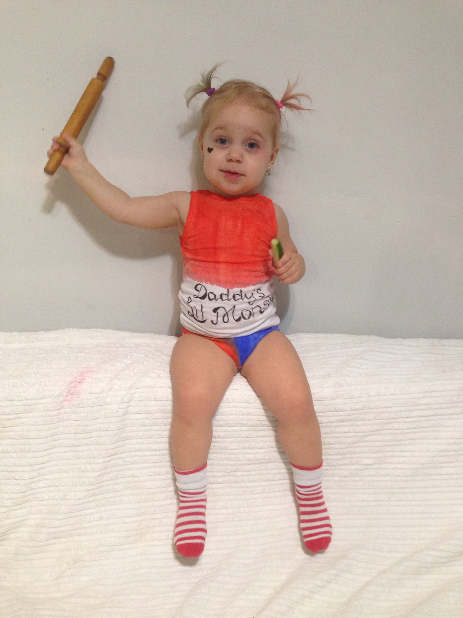 Harley without a cucumber refused to pose) - My, Harley quinn, Halloween, Children