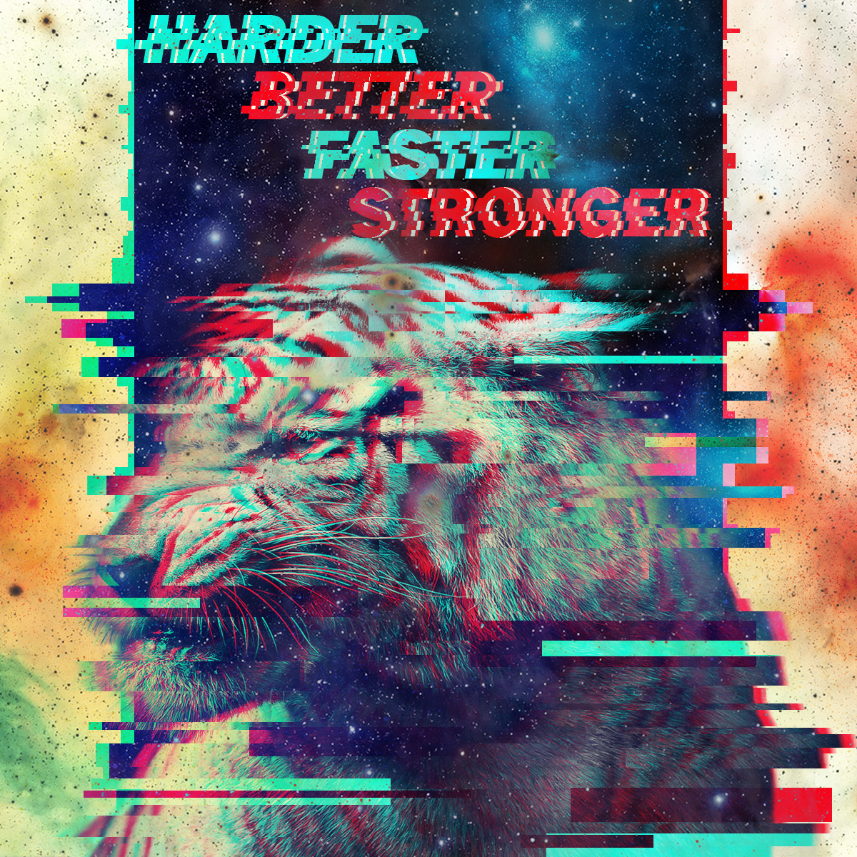 Glitch space tiger - Моё, Тигр, Photoshop, Космос, Harder Better Faster Stronger, Glitch