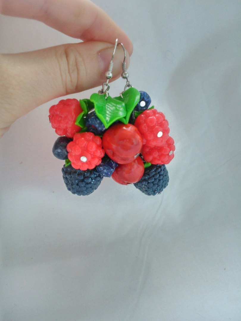 Berry earrings made of polymer clay. - My, Earrings, Polymer clay, Raspberries, Handmade, Hobby, Longpost