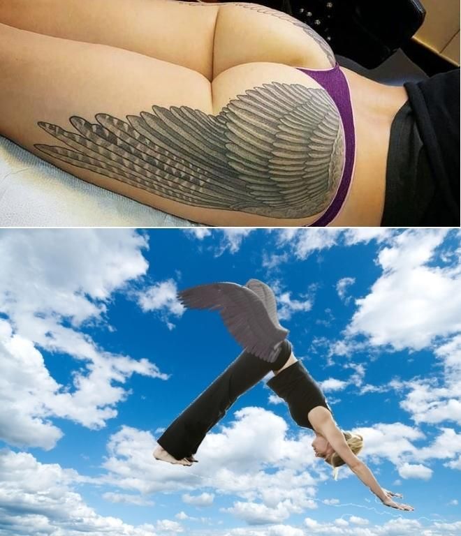 When the wings are from the wrong place - NSFW, Wings, Booty, Tattoo