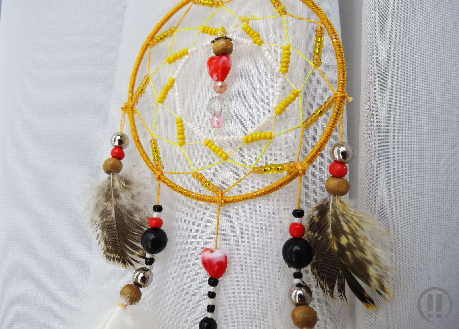 Dream catcher Sunny joy - My, Dreamcatcher, Needlework, Beads, Feathers, Longpost, My