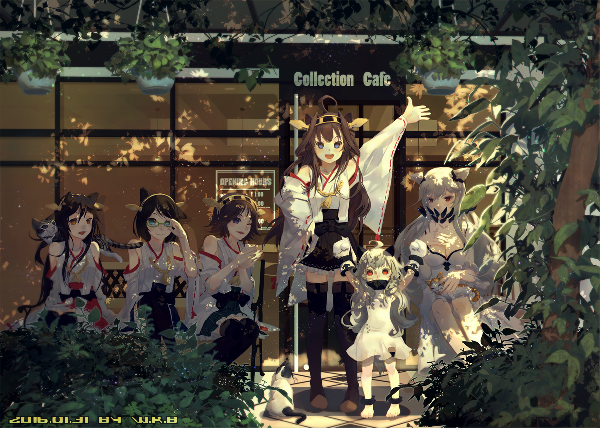 Cat ears unite even enemies - Anime, Anime art, Kantai collection, Kongou Sisters, Kongou, Midway hime, Northern Ocean hime, Neko