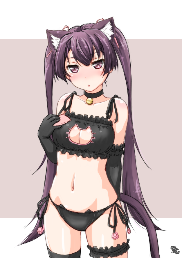 Nagasawa Seika. - NSFW, Аниме, Anime Art, Kokoro rista!, Nagasawa Seika, Cat Keyhole Bra, Cat lingerie